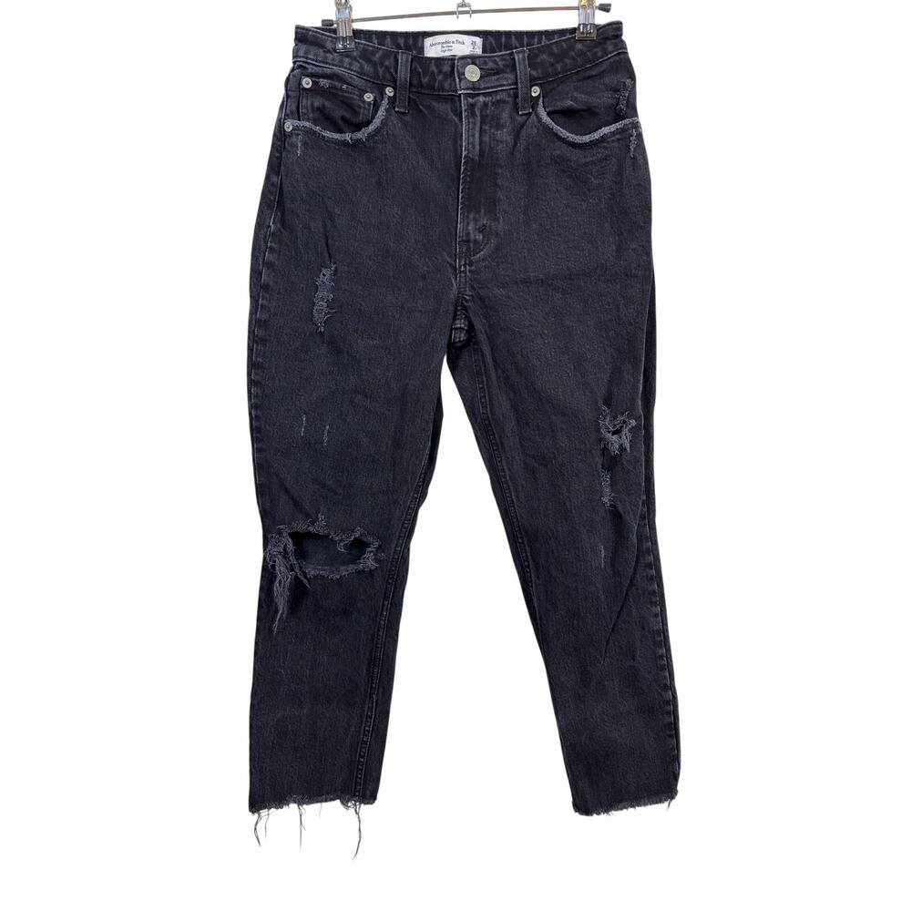 Abercrombie & Fitch Mom Jeans Womens 26/2S Black Curve Love High Rise Distressed